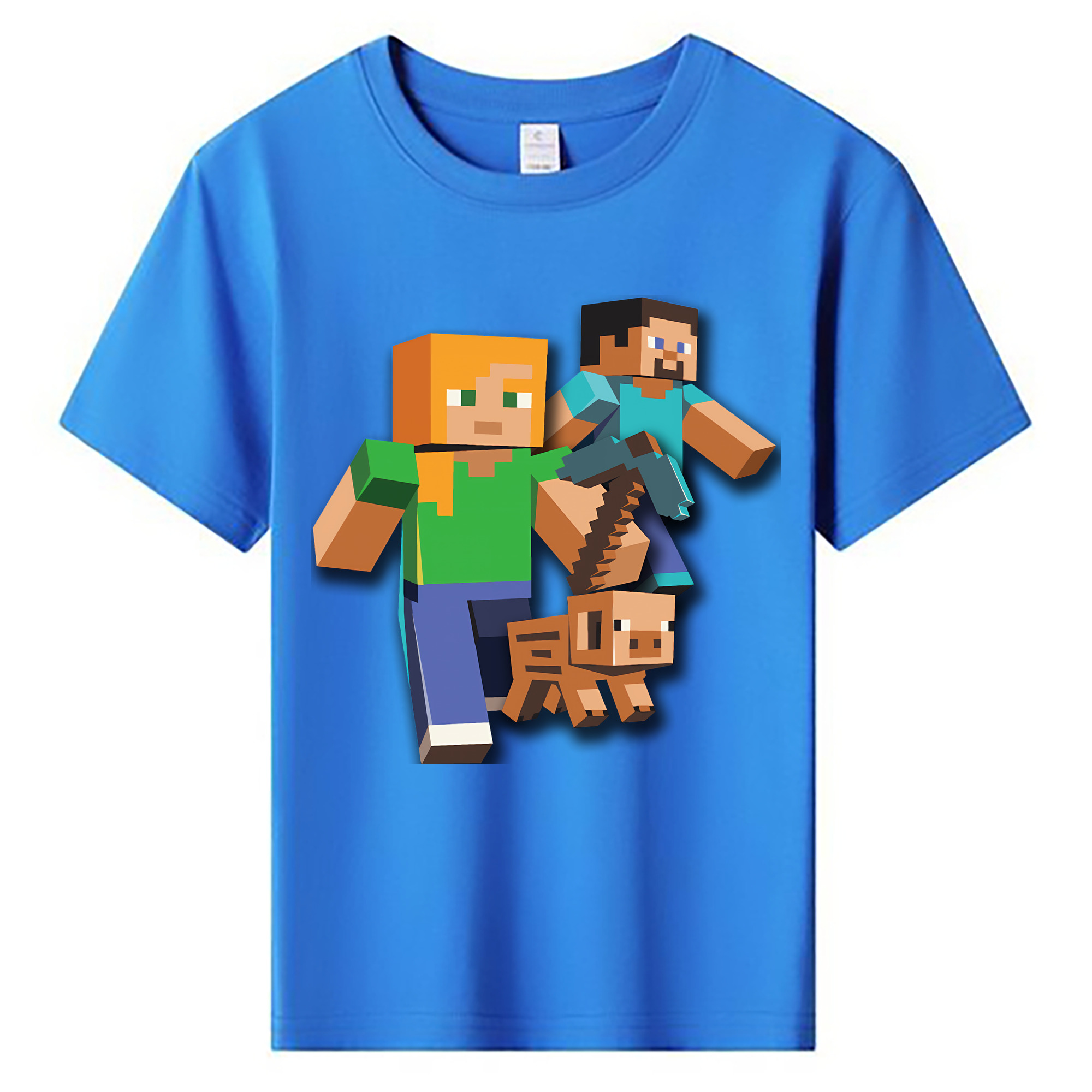 （画像用） マインクラフト ブロックの世界 Minecraft MC Block world 綿100％キッズTシャツ（フロントプリント）
